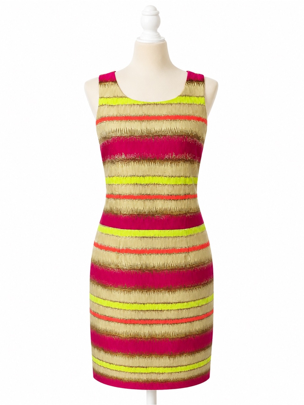 Laundry by Shelli Segal Dress Size 4 Neon Stripe Metallic Sheath Sleeveless